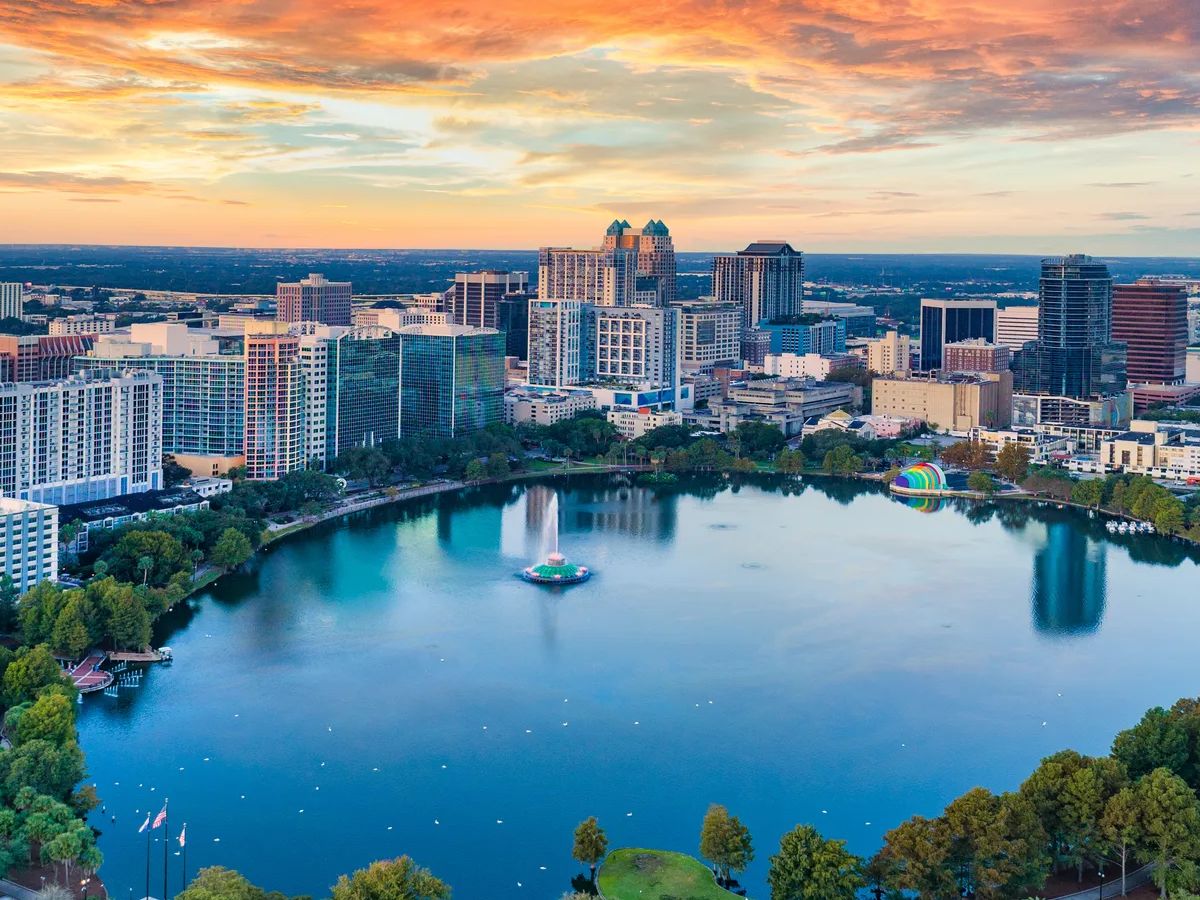 Orlando, Florida, USA Downtown Drone Skyline Aerial.