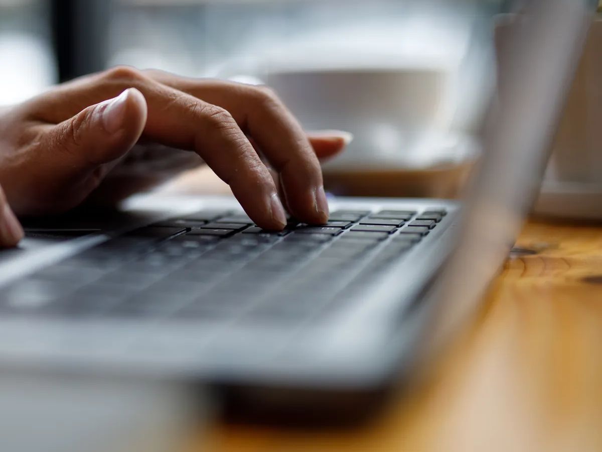 Close up of hands typing on computer keyboard panoramic banner, businessman or student using laptop at home, online learning, internet marketing, people working office workplace, freelance concept