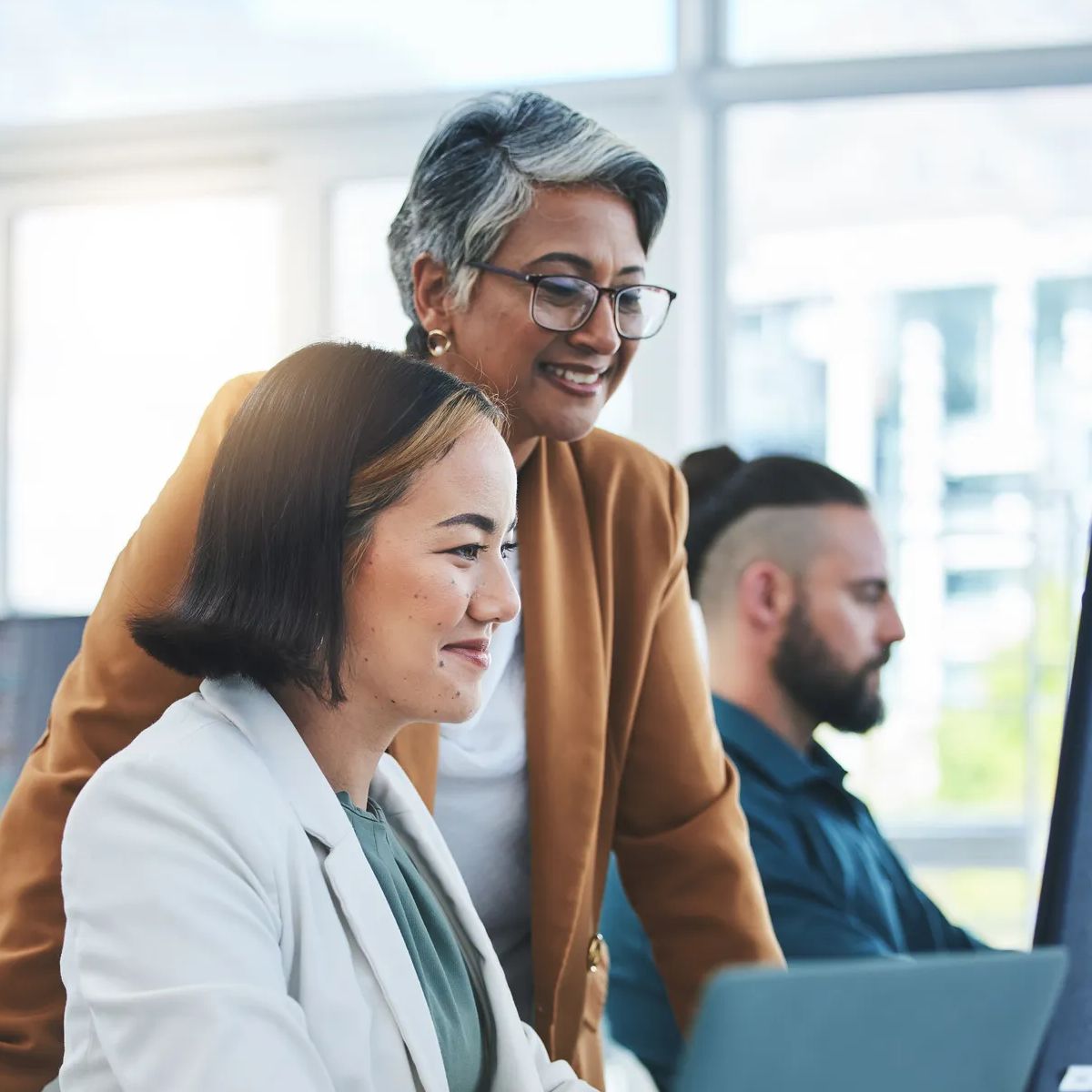 Help, manager and employees with advice, coaching and code with trading, corporate training and mentor. Business people, supervisor or worker with pc, coding and database with programmer and training.